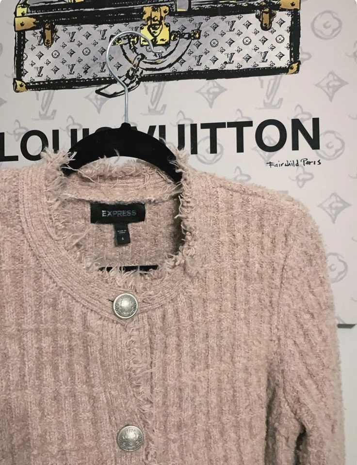 CHAQUETA DE TWEED EXPRESS ROSA CENIZA PÁLIDA COOL MALVA BOUCLE TALLA PEQUEÑA BLAZER Foto 4 de 4