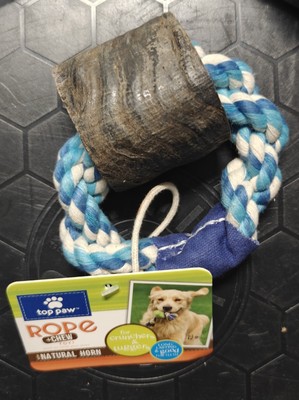 Top Paw Blue and White Circular woven Rope +Chew Toy with Natural Horn