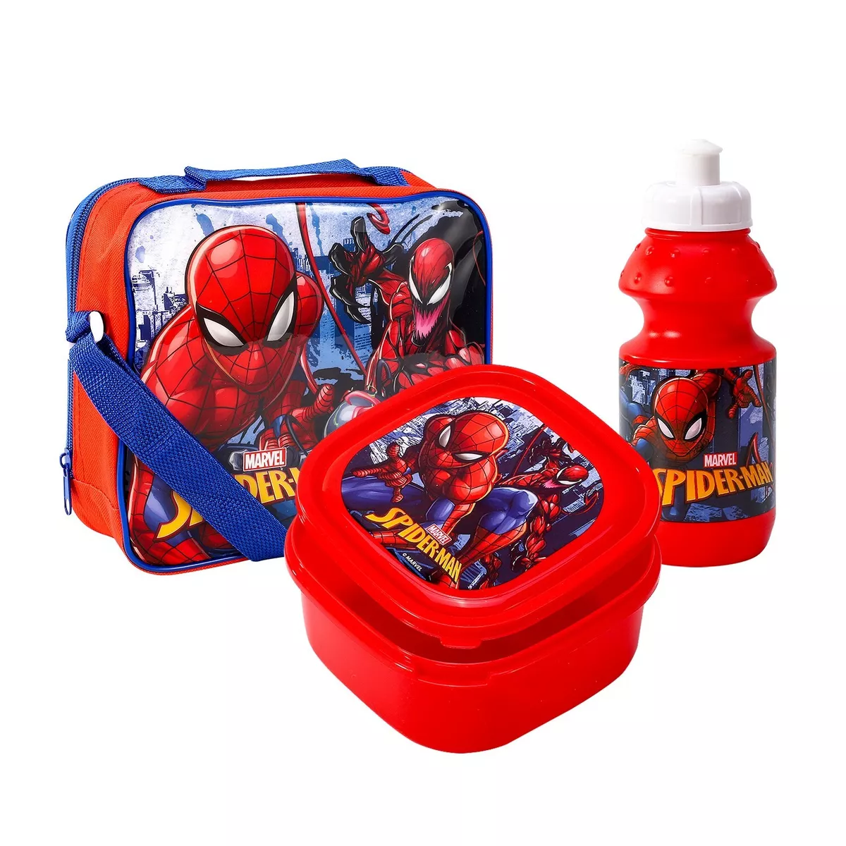 3pc Spiderman Lunch Box Set Childs School Sport Water Bottle Lunch