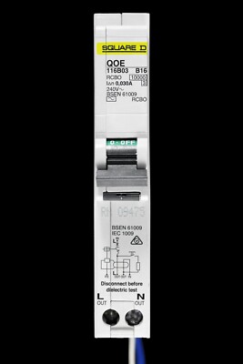 SQUARE D 16 AMP CURVE B 10kA 30mA RCBO TYP AC QOE 116B03