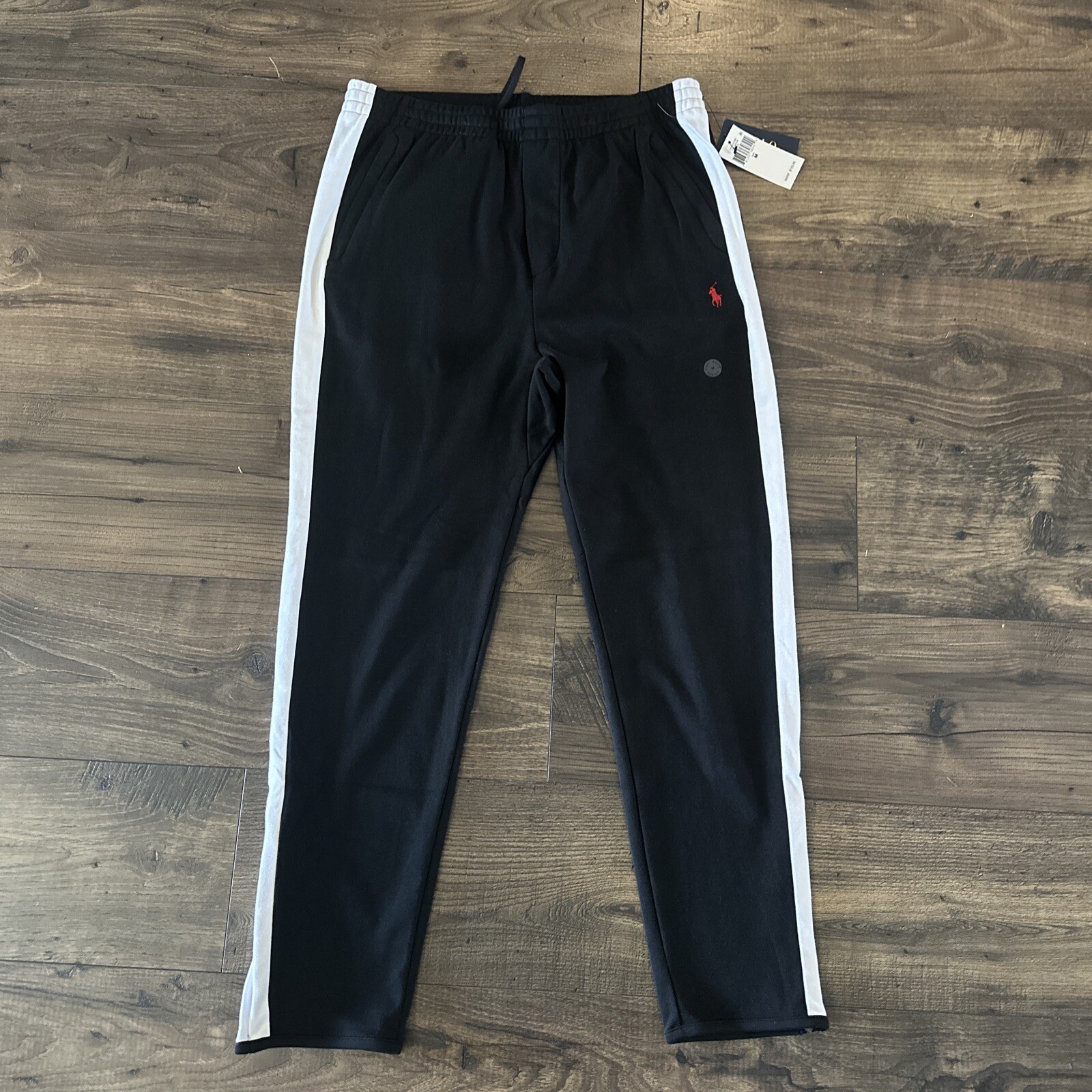 PONY POLO Ralph Lauren Uomo Pantaloni Classici Interlock Track Nero Bianco XL NUOVI CON ETICHETTE