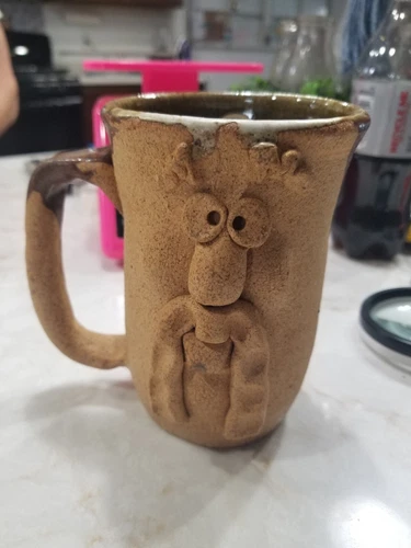 Vintage Pottery Mug Coffee Cup Mans Face Marked Stoneware Handmade Funny Humor 