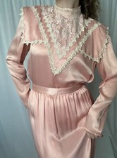Vintage Gunne Sax by Jessica McClintock Pink Satin Blouse and Skirt Set