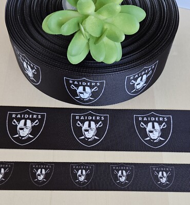7/8, 1.5 & 3'' (1YD) Las Vegas Raiders Grosgrain Ribbon Football Team Ribbon