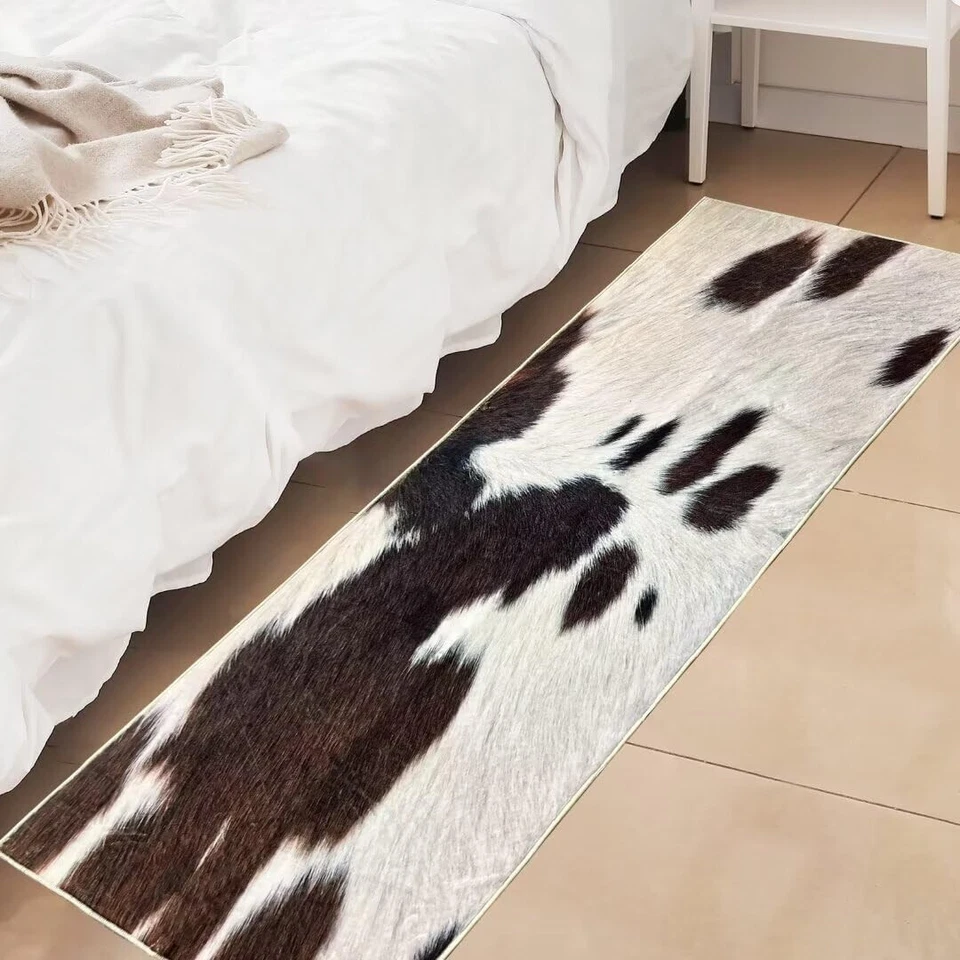 Alfombra de cuero de vaca alfombra con estampado de vaca para dormitorio alfombras occidentales alfombra de corredor negra y marrón Foto 4 de 4