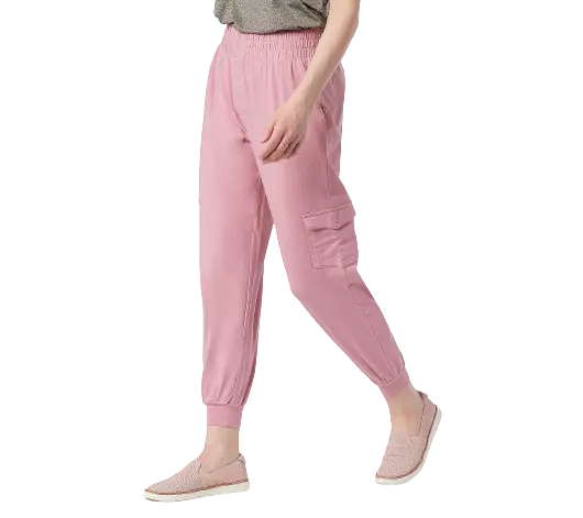 AnyBody Regular Cozy Knit Cargo Jogger Pant in Mauve Pink Choose