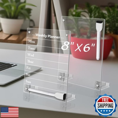 2PCS Acrylic Dry Erase Board with Stand for Desk, 8x6 Small Desktop Weekly Wh