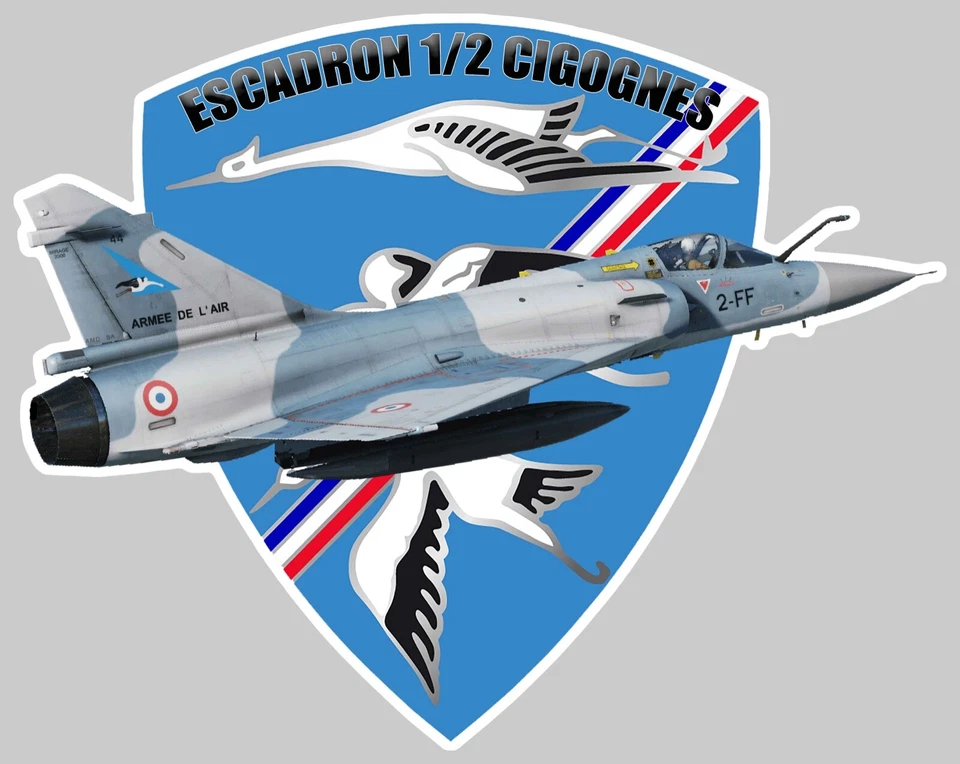 AUTOCOLLANT MIRAGE 2000 EC 1/2 ESCADRON CIGOGNES ARMEE DE L'AIR BLASON CD199