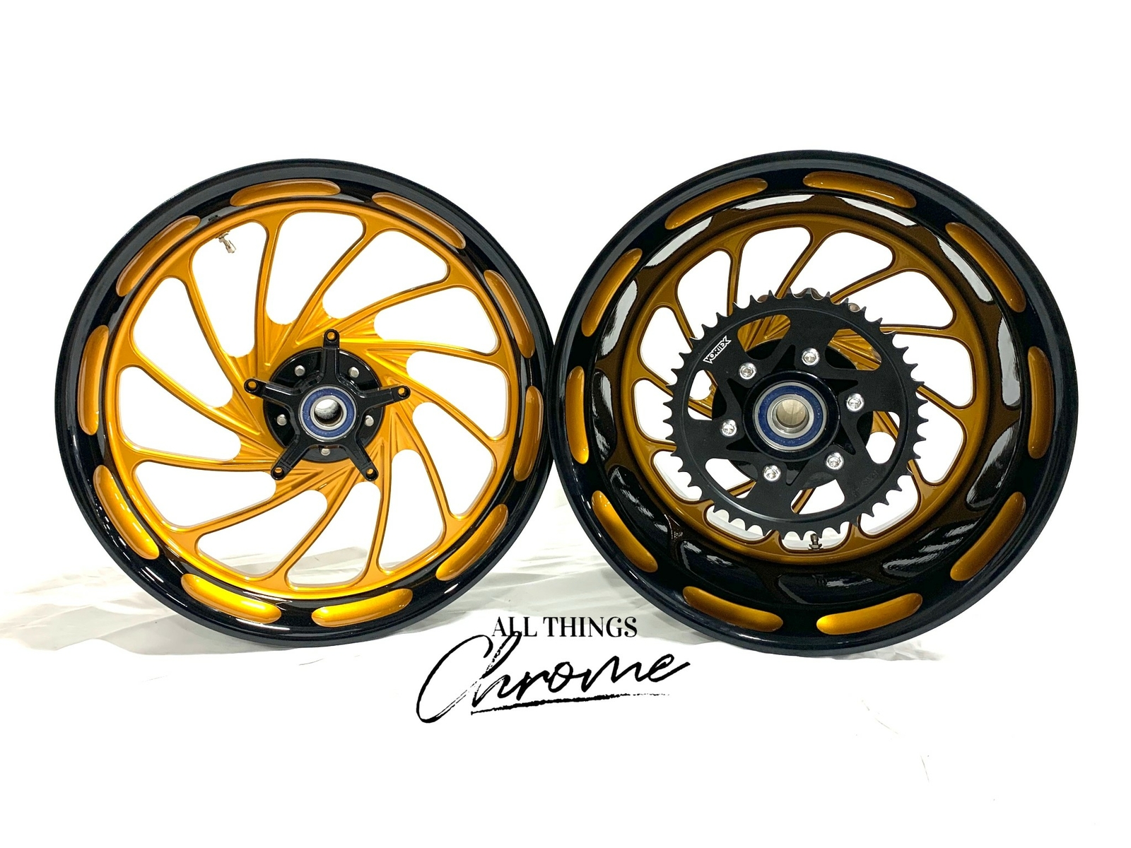 360 FAT TIRE *COLOR MATCH* BLACK AND GOLD TURBO WHEELS 09-20 SUZUKI GSXR 1000