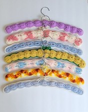 Vintage Yarn Covered Wood Hangers Crochet or Knitted Handmade Lot of 7