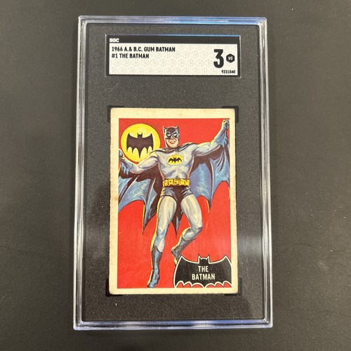 SGC 3 VG THE BATMAN ROOKIE 1966 ABC GUM #1 BAT MAN A. B. & C. RARE Card ...