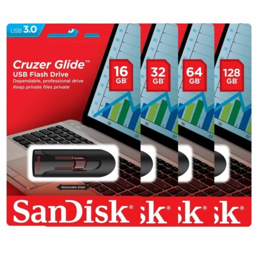 SanDisk Cruzer Glide USB 3.0 16GB 32GB 64GB 128GB Flash Drive Thumb Stick Pamięć - Zdjęcie 1 z 14