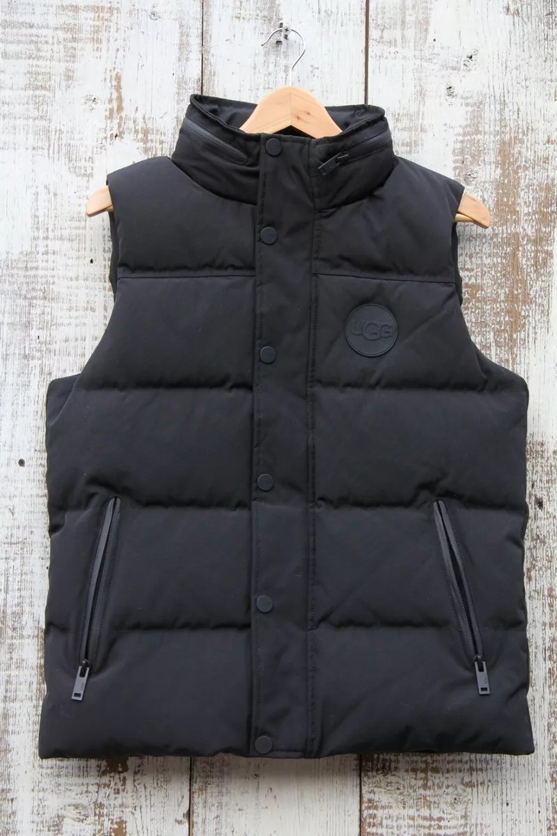 UGG Nathaniel BLACK Sz S NEW Waterproof Packable Hooded Down Vest Puffer 325
