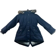 Members Mark Hooded Parka Jacket Girls Size 7/8 Blue Long Sleeve Full Zip Up
