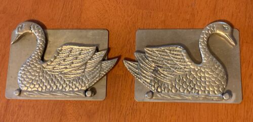 Old Estate Find: Vintage Brass Fold Up Swan Bookends - Picture 1 of 6