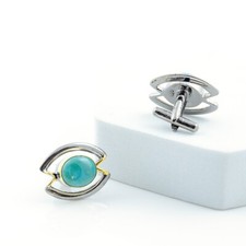 Real Oval Arizona Turquoise Cufflinks Gemstone 925 Sterling Silver Men's Jewelry