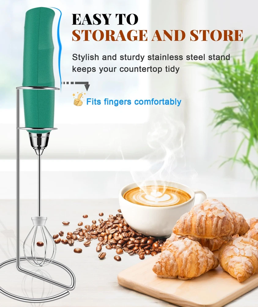 Milk Frother Handheld for Coffee with Stand, Rechargeable Drink Mixer with 3 ...
