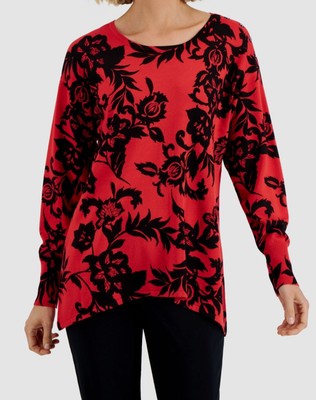 $49 Jm Collection Women's Red Ambar Sharkbite Sweater Petite Size PS