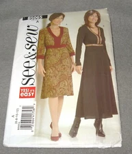 SEE & SEW PATTERN #B5065 FALL/WINTER DRESSES 2 LENGTHS SIZES: 6-8-10-12 CUT