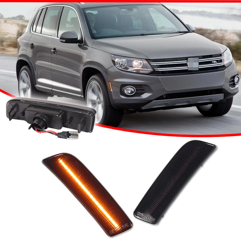 Par para 2009-2017 Tiguan LED para-choque dianteiro marcador lateral lâmpada lente fumaça - Imagem 2 de 4