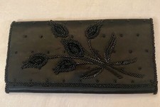 Vintage Bonnie s Black Beaded Envelope Clutch Evening Bag Made In Hong Kong