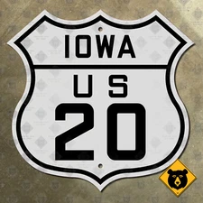 Iowa US Route 20 highway marker shield road sign Sioux City Dubuque 12x12