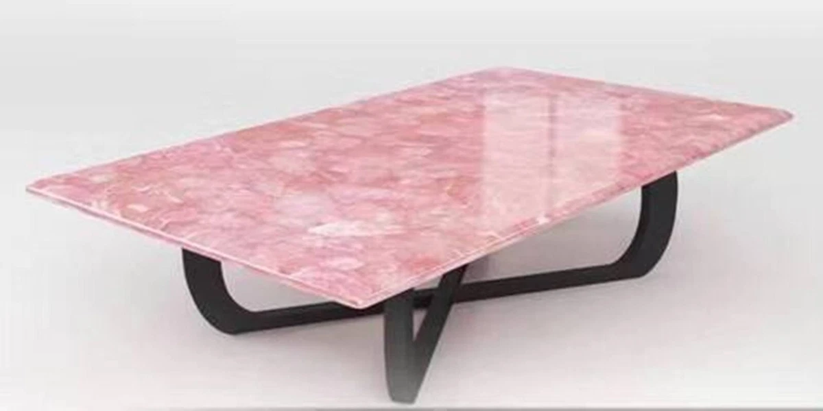 Rectangle Shape Dining Table Top Rose Quartz Stone Epoxy Art Restaurant Table