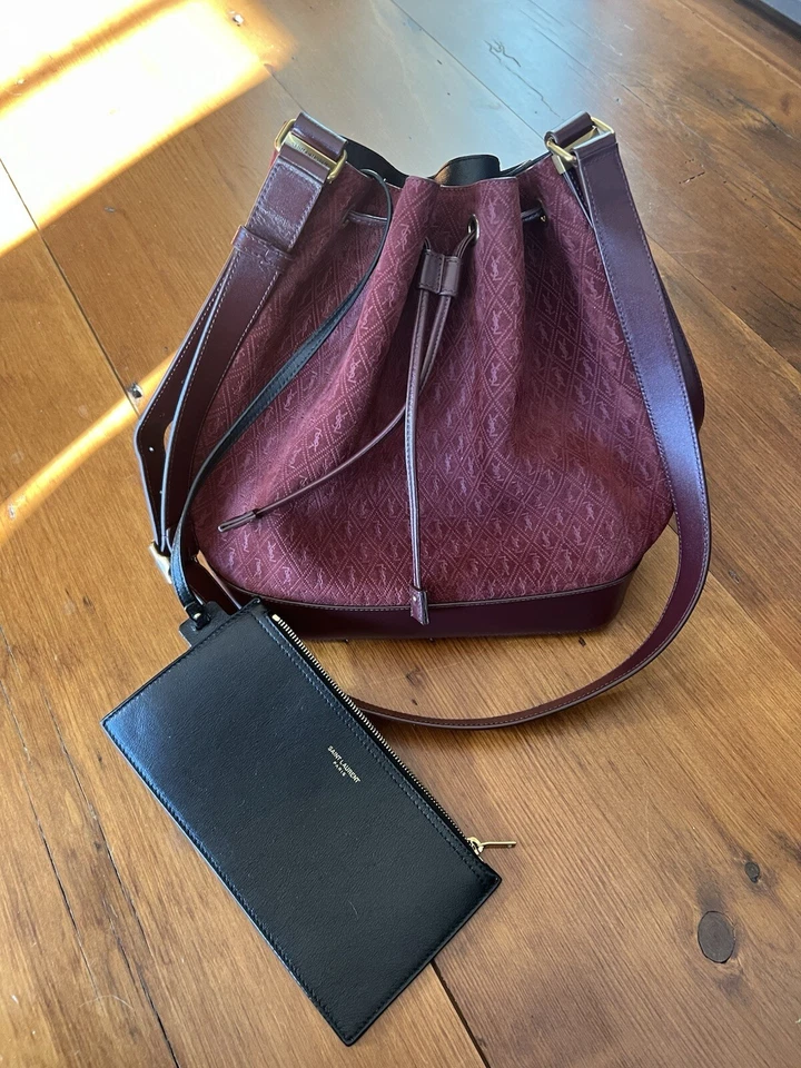 Saint Laurent Suede Monogram Bucket Bag - Image 4 of 4