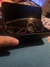 Versace Shield Medusa Sunglasses, Gold Frame, Black Shield w/ case  box