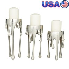 Set 3 portacandele alluminio design astratto a goccia espositore da tavolo interno nuovo