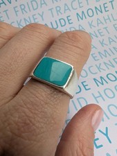 925 Sterling Silver Turquoise Heavy Signet Ring Size M