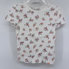 GAP Kids Floral Print Ribbed T-Shirt Girls Crew Neck Short Sleeve Top