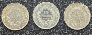 FRANCE FRANCIA LOT DE 3 MONNAIES DE 10 FRANCS HERCULE ARGENT . N°10.