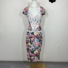 Vintage Scott McClintock Dress Womens 4 Floral Lace 80s 90s Cottagecore Peplum