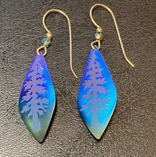 Holly Yashi Signed Blue Green Purple Niobium Wire Earrings