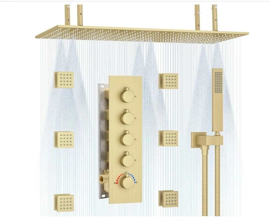 Brushed Gold Mist Ceiling Shower System with 15.7 X 31.5inch Large Dual Function