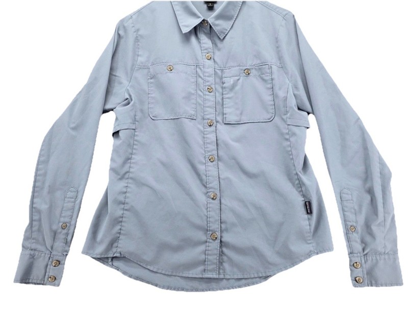 Patagonia Shirt Women’s Small Gray/blu Long Sleeve Button Front Hiking Outdoors