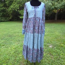 AMERICAN EAGLE XS Blue Floral Patchwork Maxi Dress Boho Prairie Cottagecore
