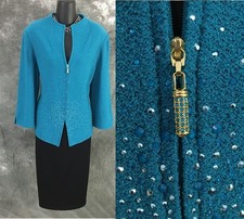 BEAUTIFUL St John jacket knit blue rhinestones embellished blazer size 10