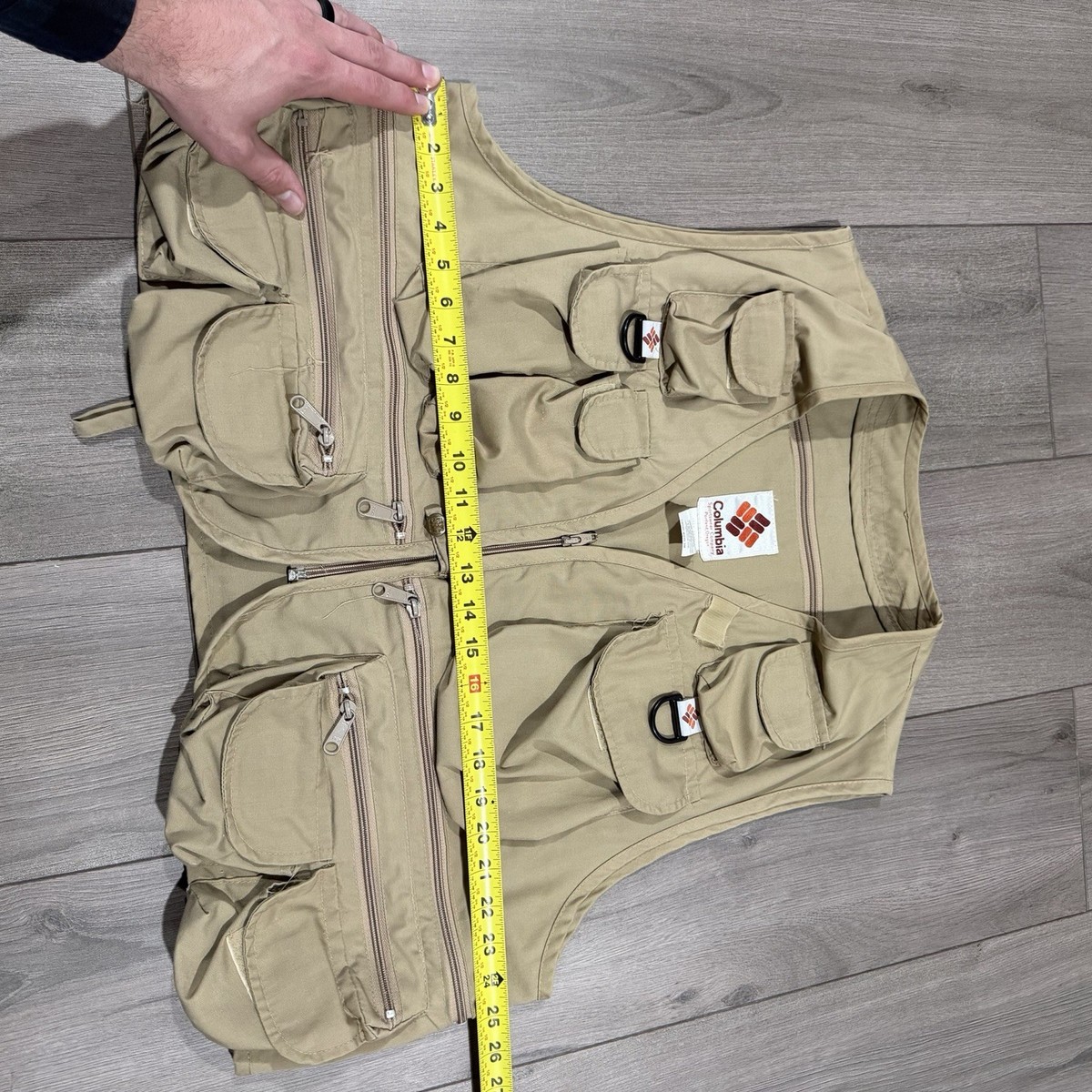 Vtg 70s Columbia Fly fishing vest sz XL Brown Canvas Pockets