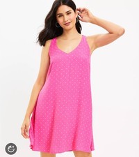 LOFT Pink Polka Dot Sleeveless Racerback Preppy Summer Casual Mini Dress XL