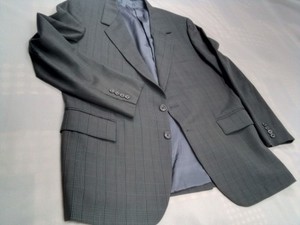 44 Tom James 44R Blue Plaid Blazer Wool Mens Suit Jacket Sport Coat Length 33"