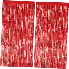 2 Pack Metallic Tinsel Foil Fringe Curtains, Door Streamers Photo Booth Red