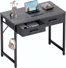 Small Computer Desk Gray 32 Inch with 2 Drawers Table for Home Bedroom Office