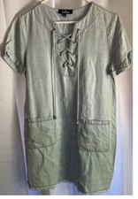 Lulus Light Blue Short Sleeve Denim Mini Dress Frayed Hem Sz Large