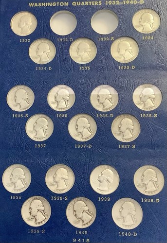 Partial Album 1932-1964 Washington Quarters 75 90% Silver Circulated Coins READ!