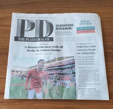 Cleveland Guardians Indians Rocchio AL Central Champs PLAIN DEALER 9/29/2025