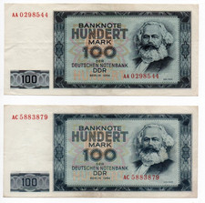 Banknote DDR 100 Mark 1964 Serie (AA AC) 2 Stück