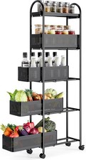 Slim 5-Tier Metal Rolling Storage Cart Utility Trolley with Drawer