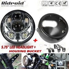 5 34 Motorcycle Led Headlight With Housing Black Bucket Cover 5.75 For Harley 5 34 Motorcycle Led Headlight With Housing Black Bucket Cover 5.75 For Harley